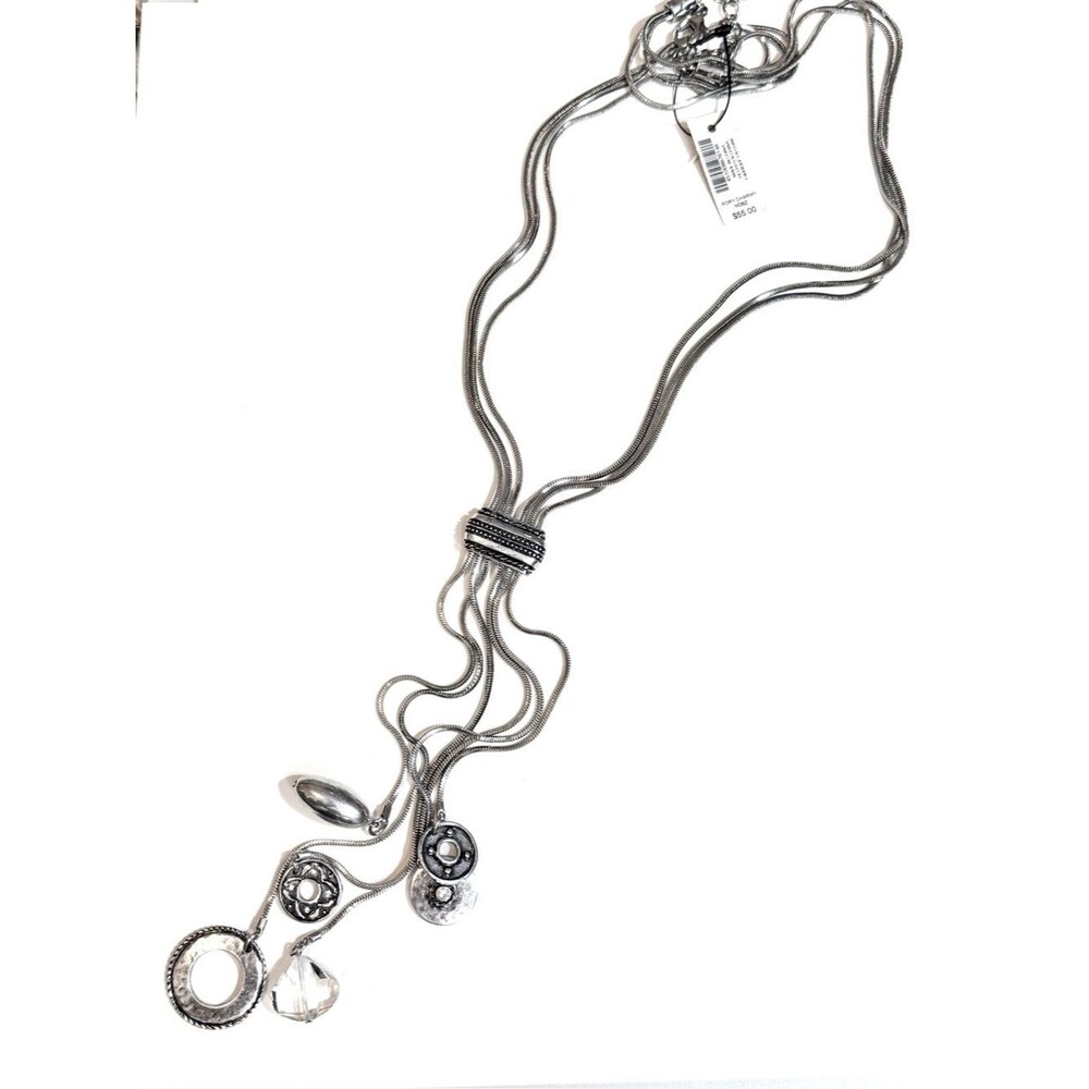 CHICO’S Silver & Crystal Charm Multi-Strand Lariat Necklace | NWT